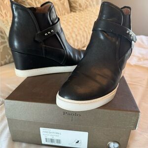 Paolo Black Leather Women's Wedge Shoes